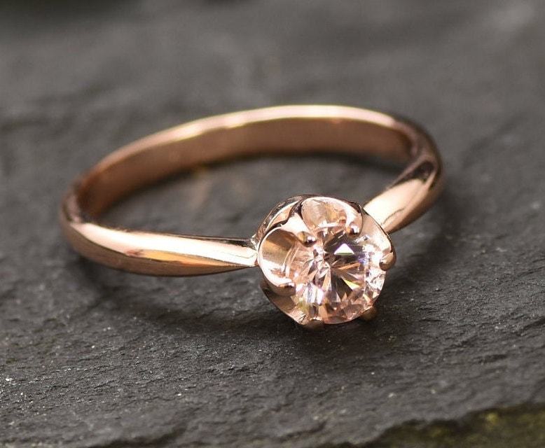 Gold Morganite Ring, Rose Gold Ring, Created Morganite, Pink Diamond Ring, Gold Promise Ring, Engagement Ring, Proposal Ring, Solitaire Ring