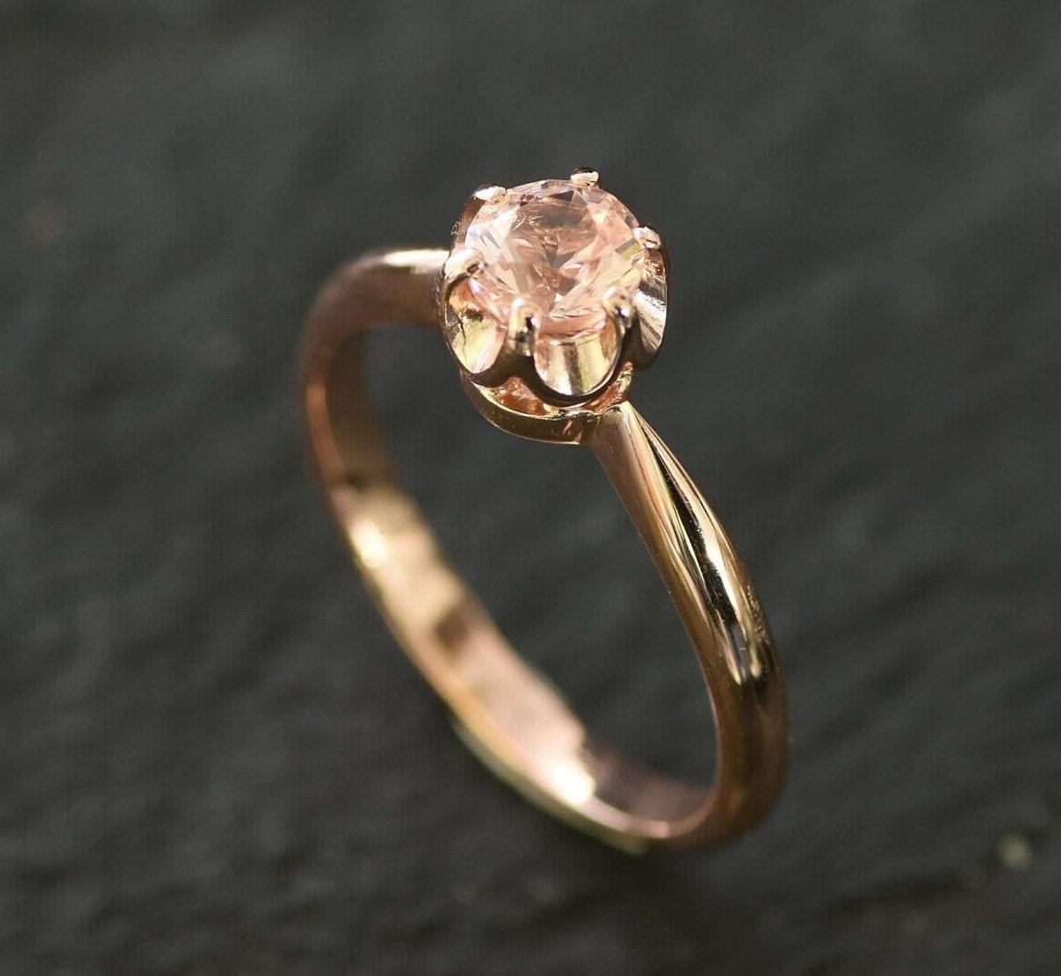 Gold Morganite Ring, Rose Gold Ring, Created Morganite, Pink Diamond Ring, Gold Promise Ring, Engagement Ring, Proposal Ring, Solitaire Ring