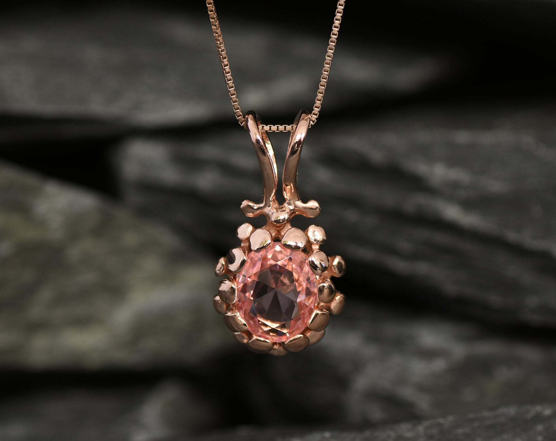 Rose Gold Morganite Pendant, Created Morganite, Pine Cone Pendant, Vintage Pendant, Pink Diamond Pendant, Rose Gold Pendant, Artisan Pendant