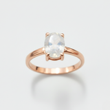 Stunning Rose Gold Moonstone Ring featuring a beautiful pink oval, a perfect accessory for daily wear and special celebrations.