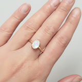 Stylish Rose Gold Vermeil Ring showcasing a luminous Oval Rainbow Moonstone, perfect for gifts and everyday chic.