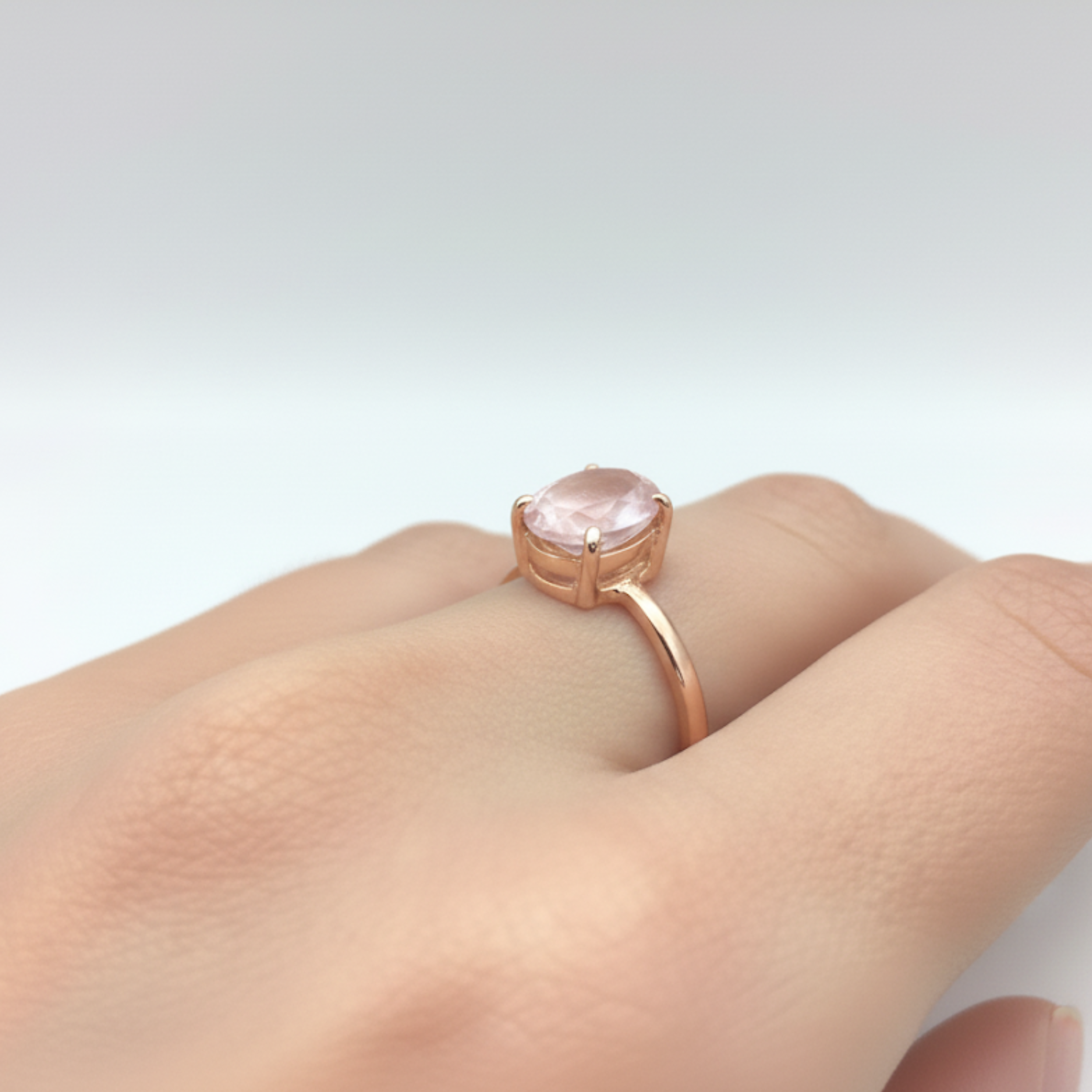 Elegant Rose Quartz Solitaire Ring in Rose Gold Vermeil, perfect for everyday elegance and special celebrations.