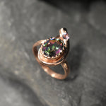 Rose Gold Ring, Mystic Topaz Ring, Natural Mystic Topaz, Asymmetric Ring, Gold Plated Ring, Teardrop Ring, Purple Boho Ring, Vermeil Ring