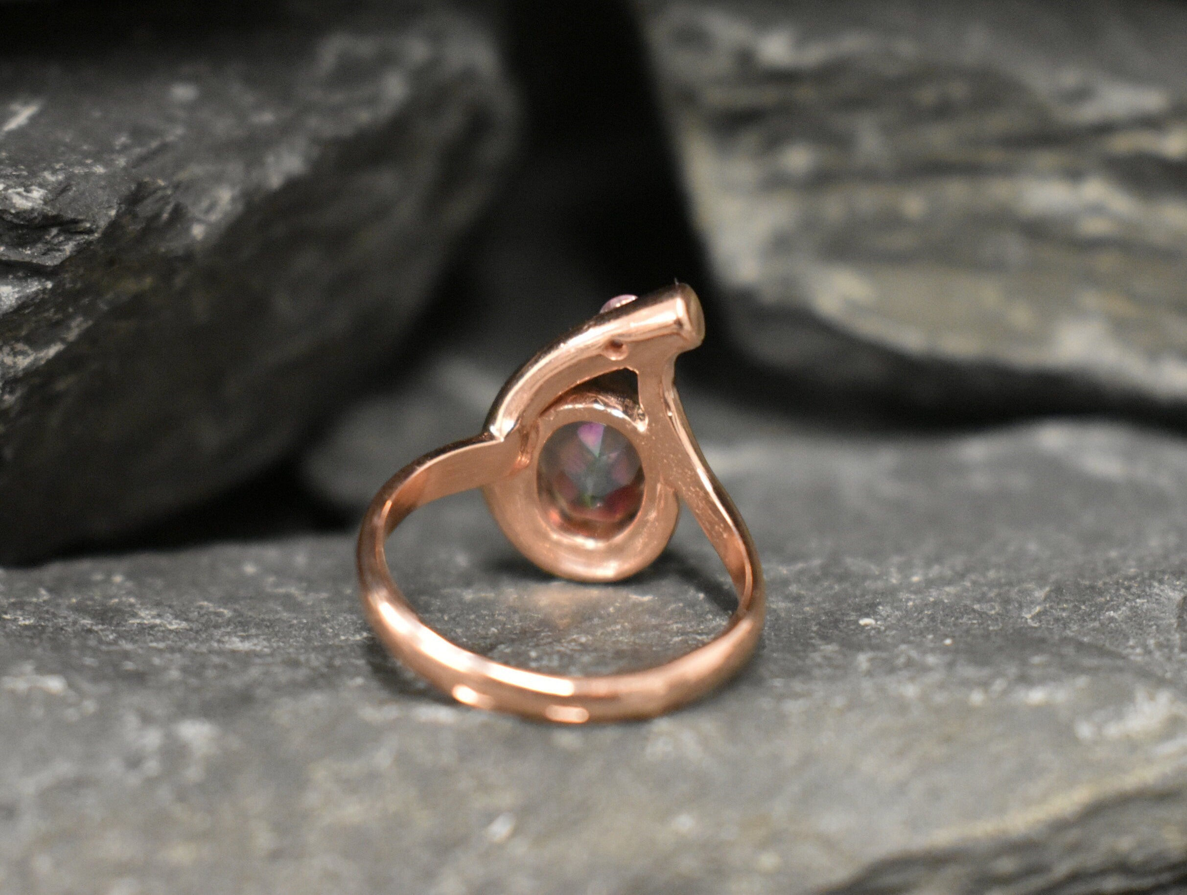 Rose Gold Ring, Mystic Topaz Ring, Natural Mystic Topaz, Asymmetric Ring, Gold Plated Ring, Teardrop Ring, Purple Boho Ring, Vermeil Ring