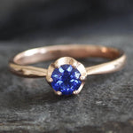 Created Sapphire Ring made in Rose Gold Vermeil with Round Created Blue Sapphire in Solitaire setting, September Birthstone gift idea, symbolizes sincerity, truth, and faithfulness, ideal for everyday wear and perfect for birthday gifting and special occasions.