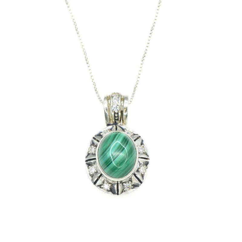 2257-P-nMAL: Sterling Silver 925 Natural Malachite
