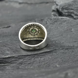 Dazzling 925 Sterling Silver halo ring with a Round Created Green Emerald, a meaningful May birthstone gift for loved ones.