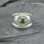 Delicate 925 Sterling Silver ring with a Round Created Green Emerald, ideal for birthdays and brings a touch of elegance.