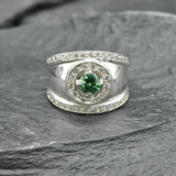 Delicate 925 Sterling Silver ring with a Round Created Green Emerald, ideal for birthdays and brings a touch of elegance.