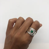 Elegant 925 Sterling Silver ring featuring a Round Created Green Emerald in a stunning Halo setting, perfect for gifts.
