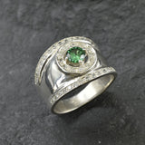 Created Emerald Ring made in 925 Sterling Silver with Round Created Green Emerald in Halo setting, May Birthstone gift idea, symbolizes, ideal for everyday wear and perfect for birthday gifting and special occasions.