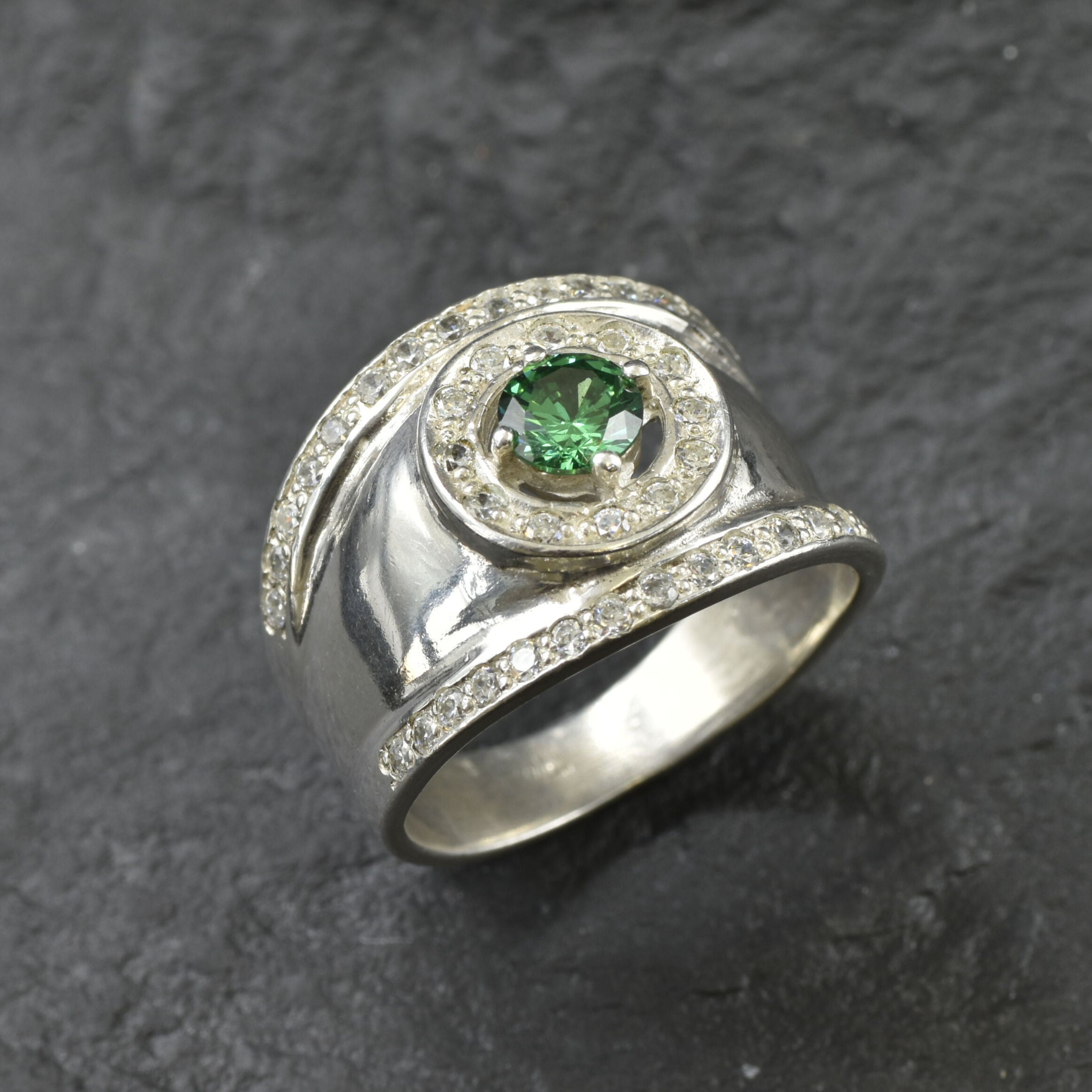 Created Emerald Ring made in 925 Sterling Silver with Round Created Green Emerald in Halo setting, May Birthstone gift idea, symbolizes, ideal for everyday wear and perfect for birthday gifting and special occasions.