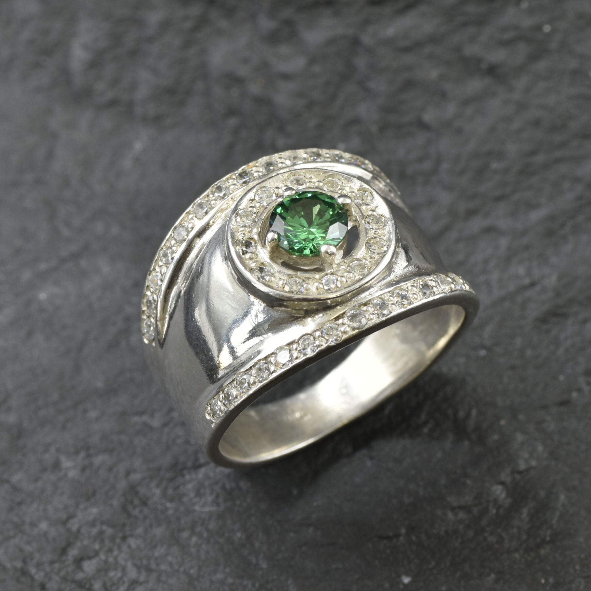 Created Emerald Ring made in 925 Sterling Silver with Round Created Green Emerald in Halo setting, May Birthstone gift idea, symbolizes, ideal for everyday wear and perfect for birthday gifting and special occasions.