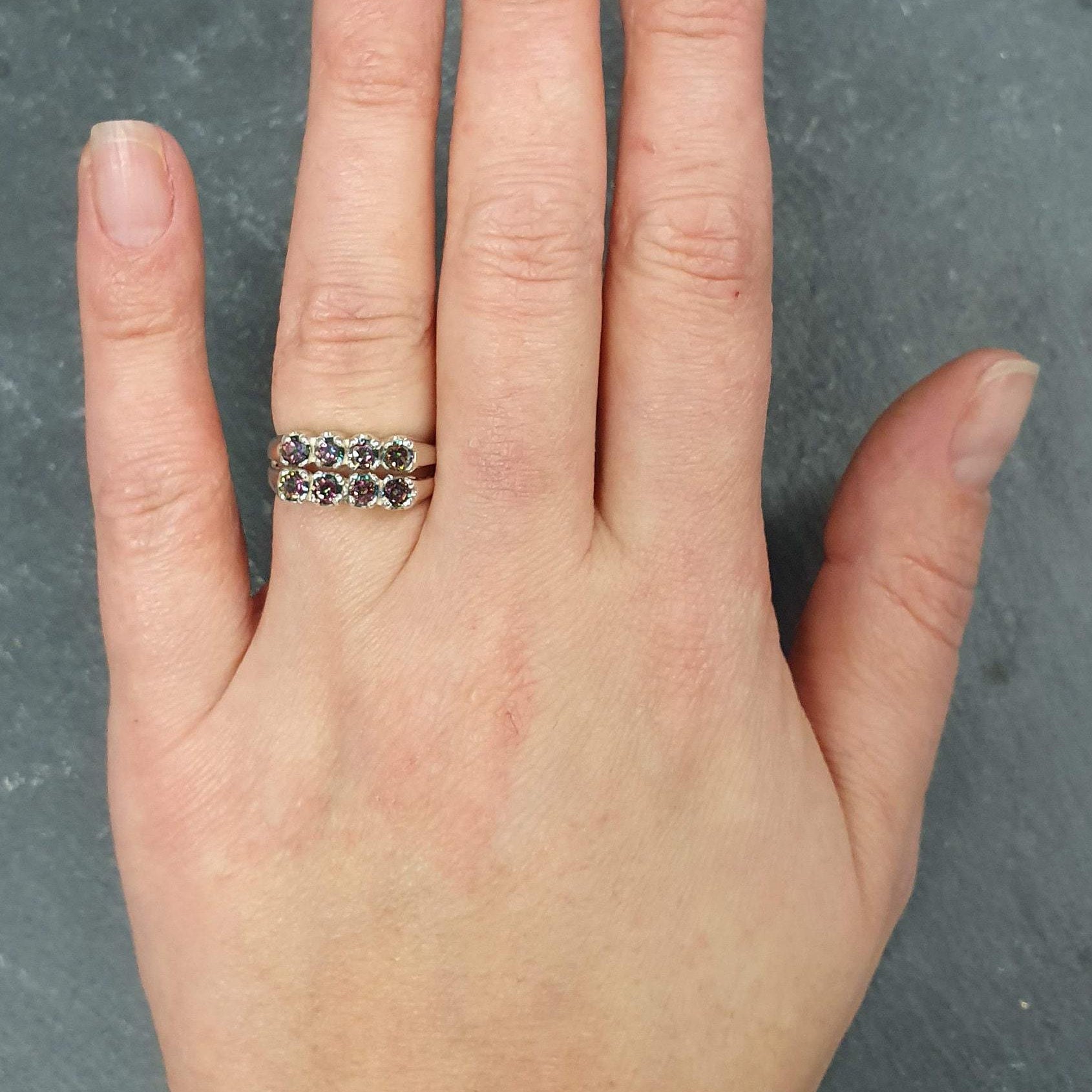 Mystic Topaz Band, Mystic Topaz Ring, Natural Mystic Topaz, Silver Double Ring, December Ring, Unique Ring, Solid Silver Ring, Mystic Topaz