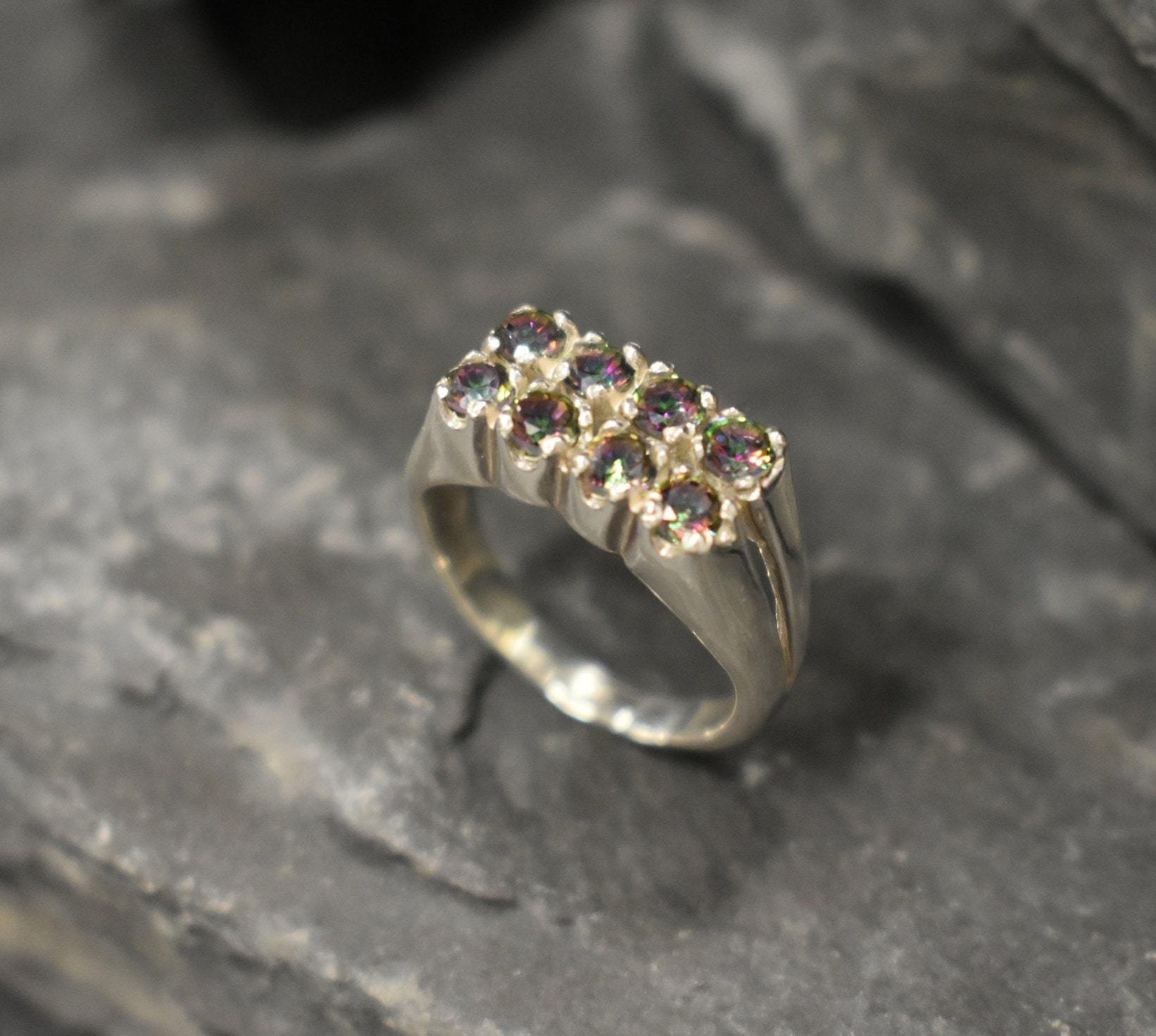 Mystic Topaz Band, Mystic Topaz Ring, Natural Mystic Topaz, Silver Double Ring, December Ring, Unique Ring, Solid Silver Ring, Mystic Topaz