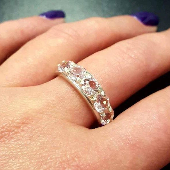 Wide Gemstone Band, Amethyst Ring, Mystic Topaz, Thick Band, Multistone Band, February Birthstone, Half Eternity Ring, Solid Silver Ring