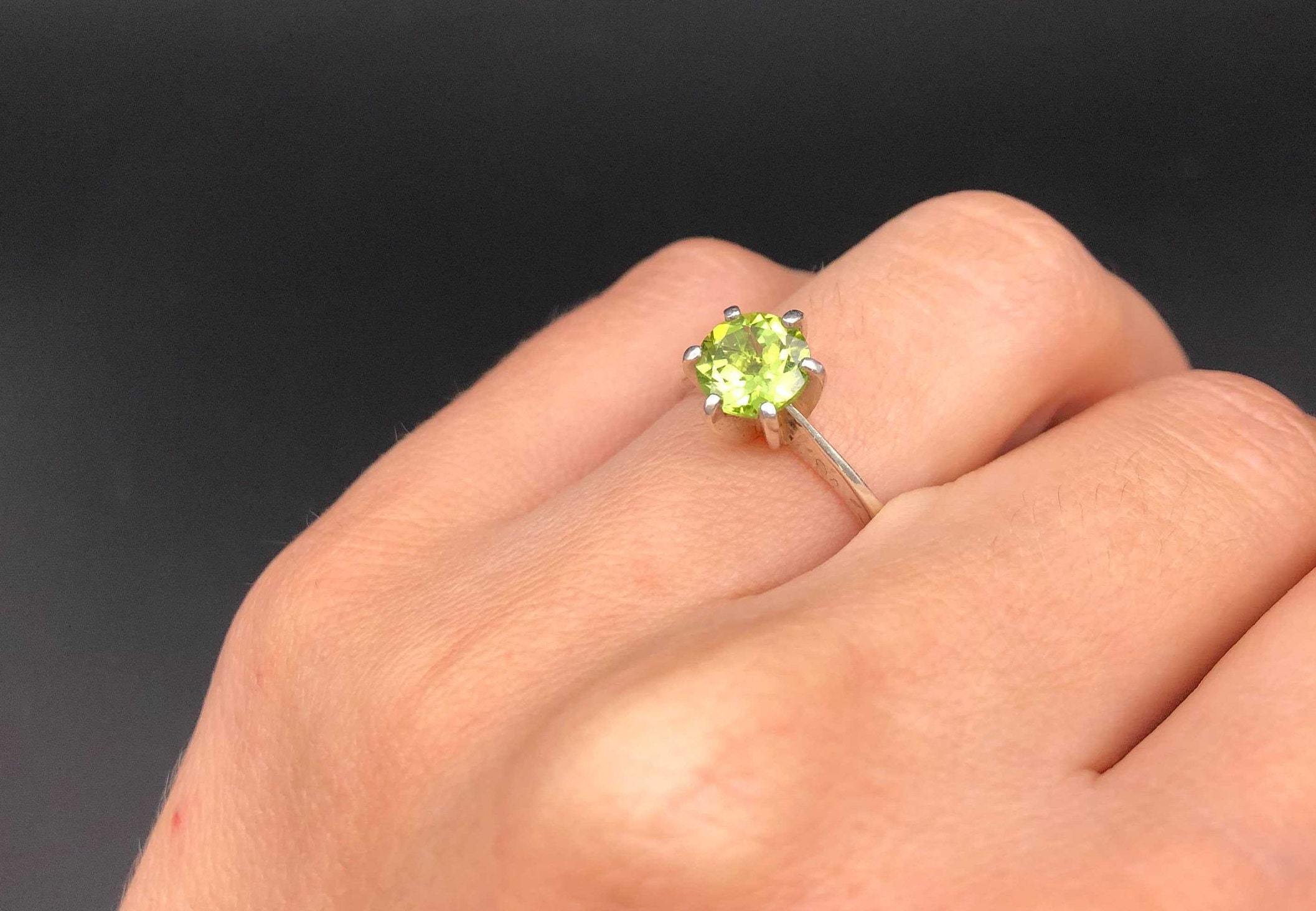 Peridot Ring, Natural Peridot, Green Diamond Ring, August Birthstone, Promise Ring, Solitaire Ring, Round Engagement Ring, Solid Silver Ring