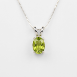 Peridot Necklace - Minimalist Oval Necklace - Dainty Green Pendant