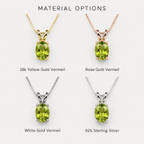 Peridot Necklace - Minimalist Oval Necklace - Dainty Green Pendant