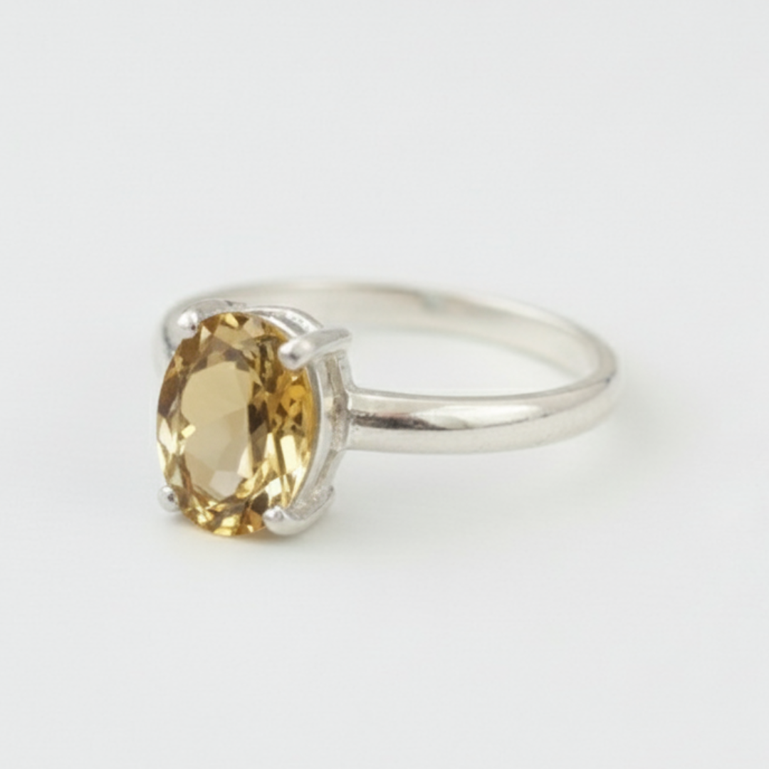 Dainty Yellow Solitaire Ring with a Natural Citrine gemstone, crafted in 925 Sterling Silver. Ideal for daily wear and gifting.