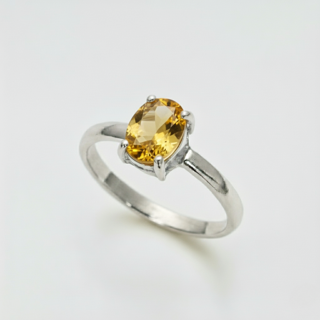 Yellow Solitaire Ring - Natural Citrine Ring - Dainty Promise Ring made in 925 Sterling Silver. Ideal for everyday wear and perfect for birthday gifting and special occasions.