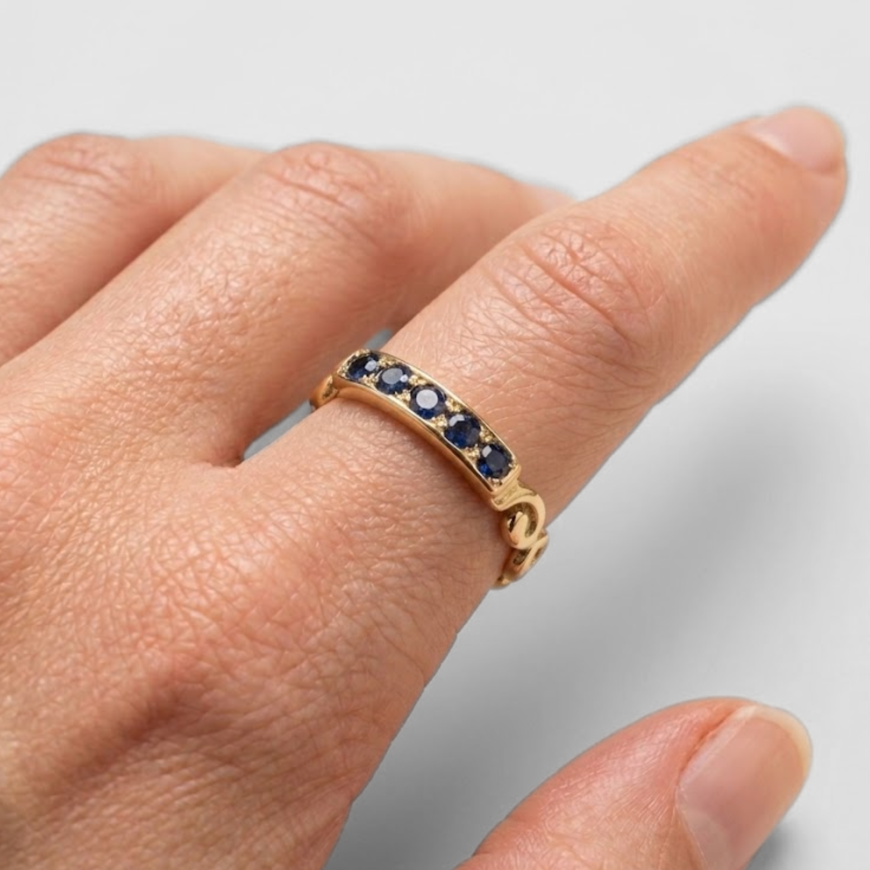 18k Gold Vermeil Ring featuring Round Natural Blue Sapphire, Channel-Set, perfect for birthdays and special occasions.