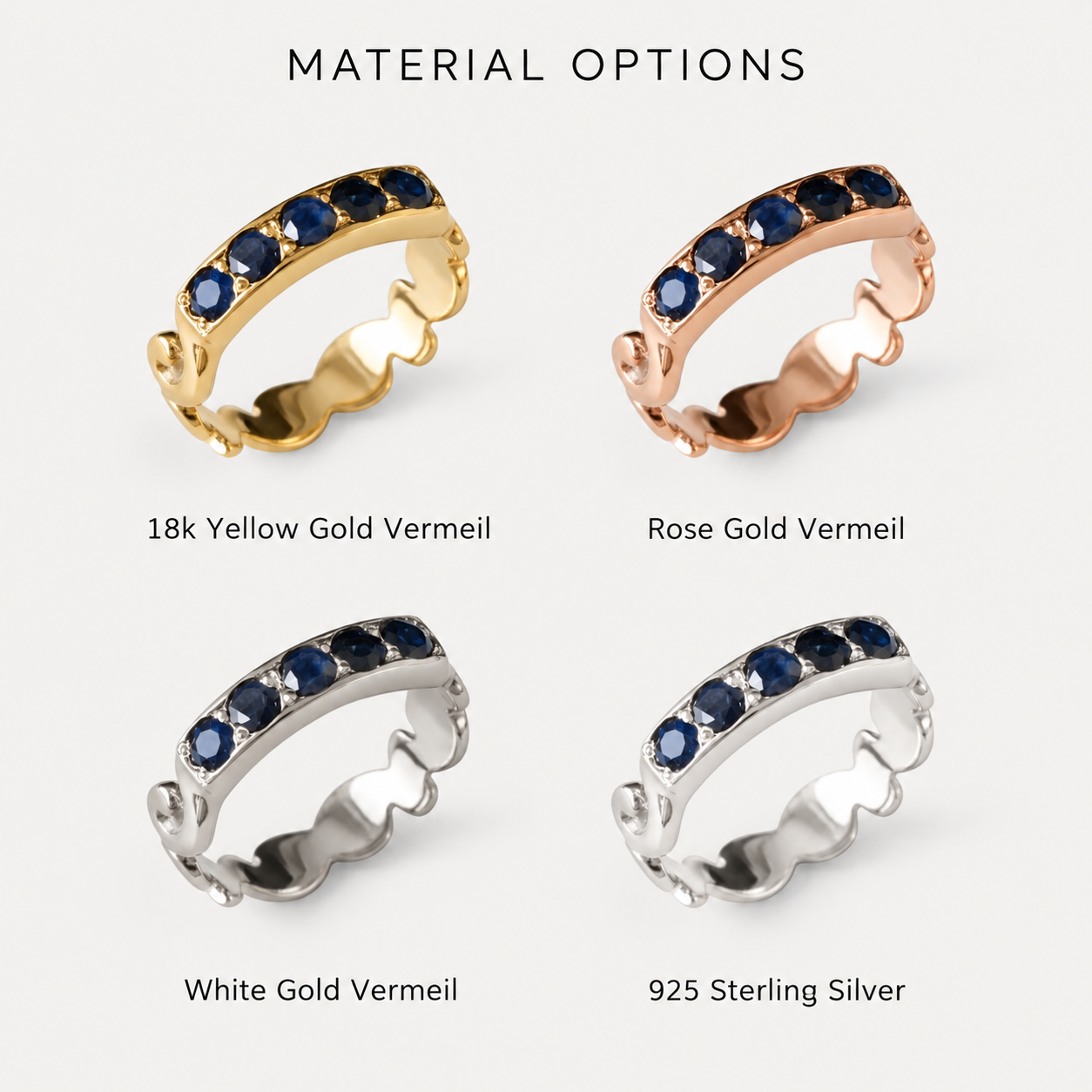 Chic 18k Gold Vermeil Ring with Round Natural Blue Sapphire, ideal for daily wear and a thoughtful September birthday gift.