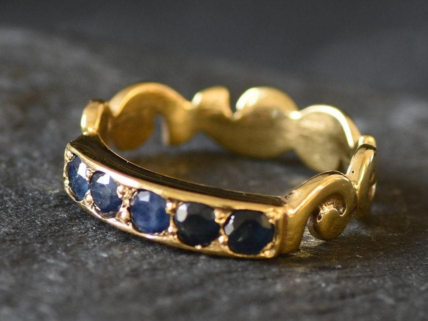 Natural Sapphire Ring made in 18k Gold Vermeil with Round Natural Blue Sapphire in Channel-Set setting, September Birthstone gift idea, symbolizes sincerity, truth, and faithfulness, ideal for everyday wear and perfect for birthday gifting and special occasions.