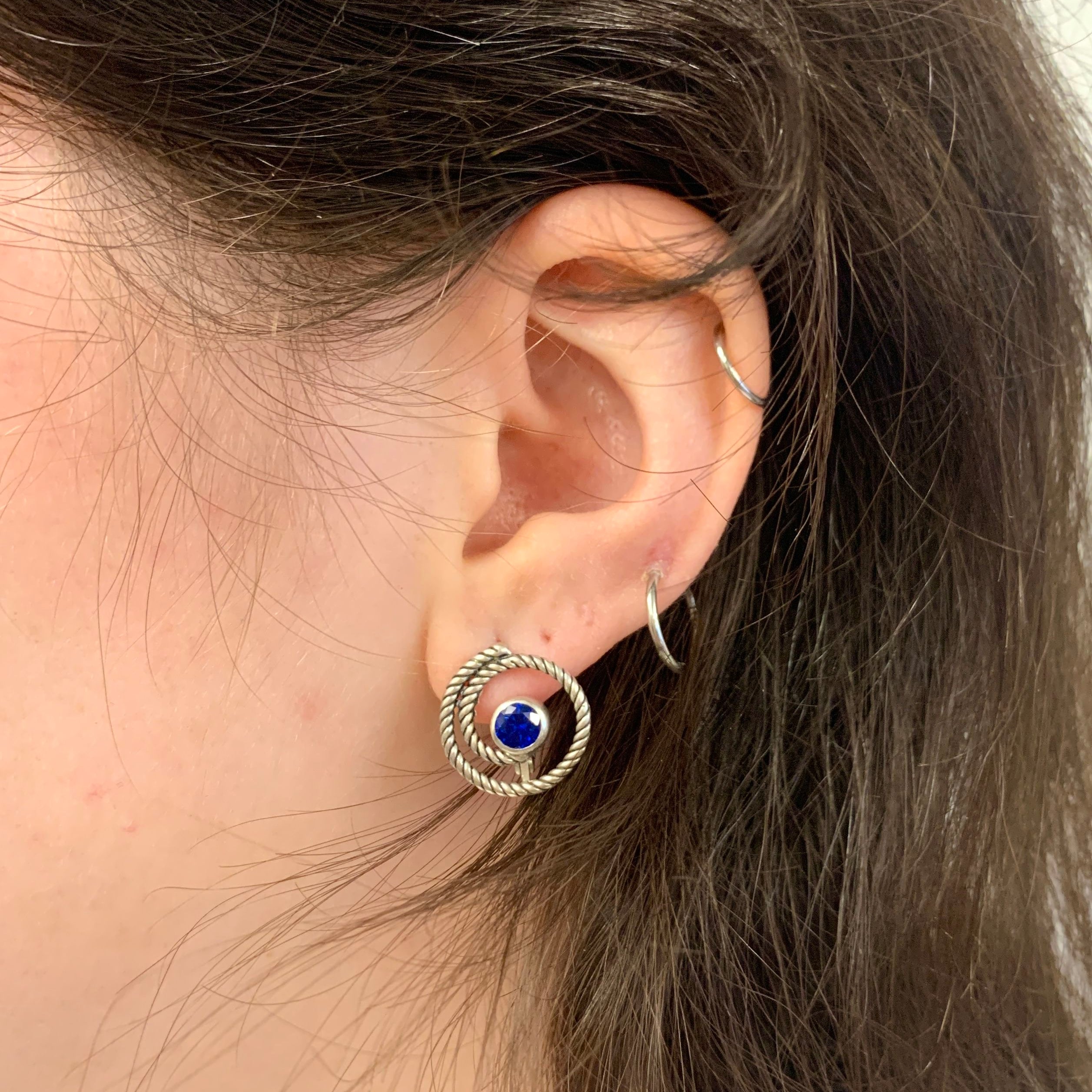Stylish Created Sapphire Earrings in 925 Sterling Silver, perfect for September birthdays and everyday elegance.