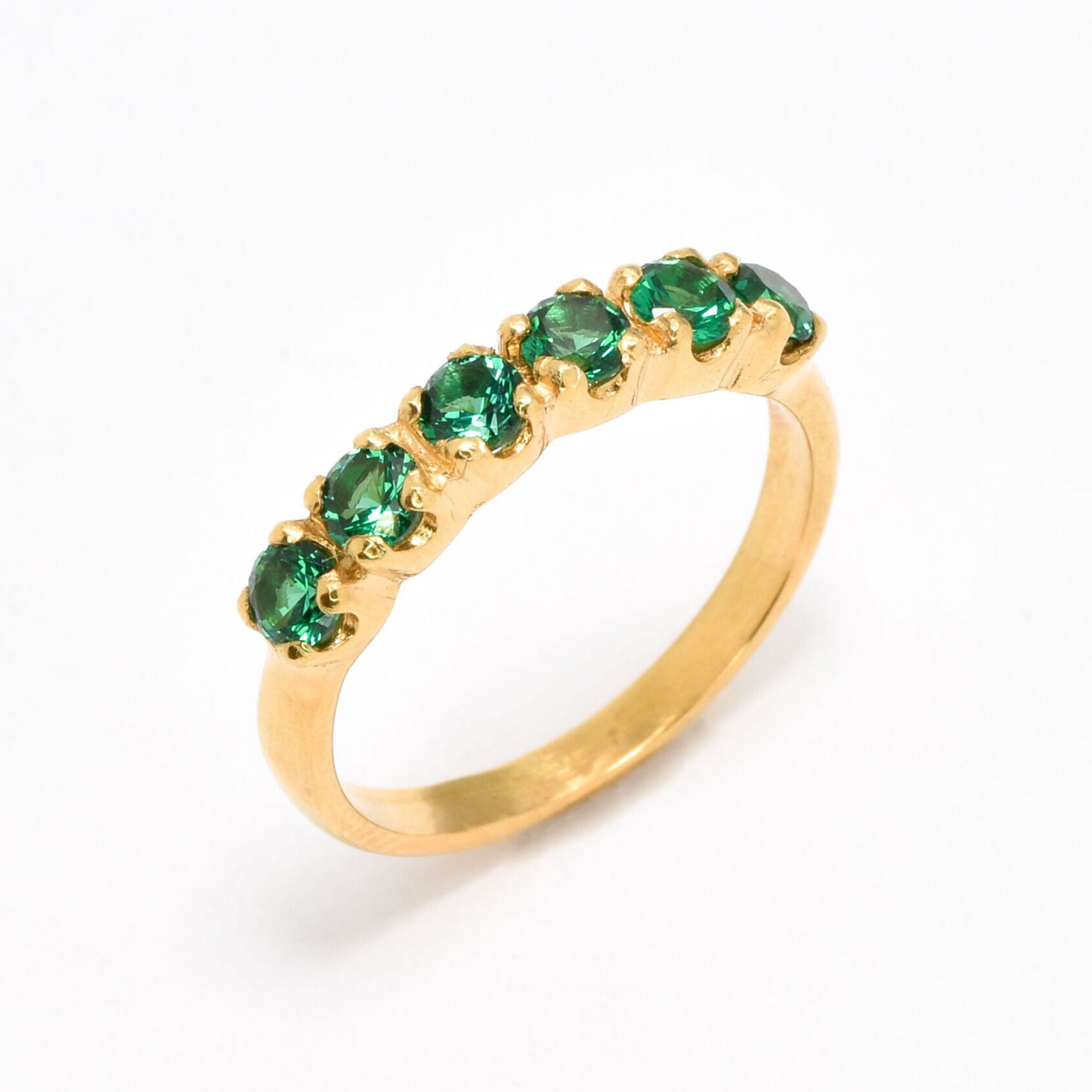 Created Emerald Ring made in 18k Gold Vermeil with Round Created Green Emerald in Channel-Set setting, May Birthstone gift idea, symbolizes, ideal for everyday wear and perfect for birthday gifting and special occasions.