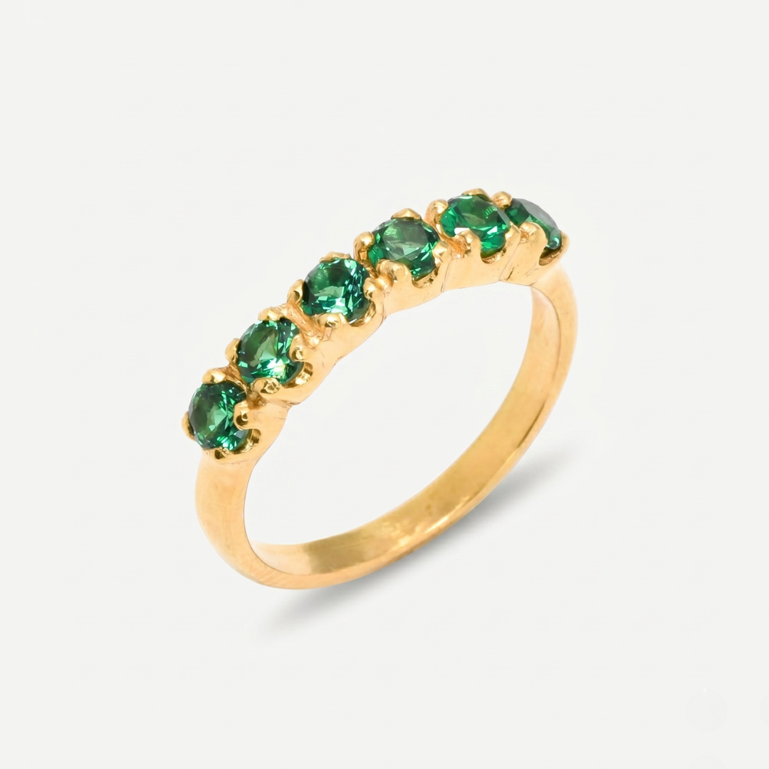 Created Emerald Ring made in 18k Gold Vermeil with Round Created Green Emerald in Channel-Set setting, May Birthstone gift idea, symbolizes, ideal for everyday wear and perfect for birthday gifting and special occasions.