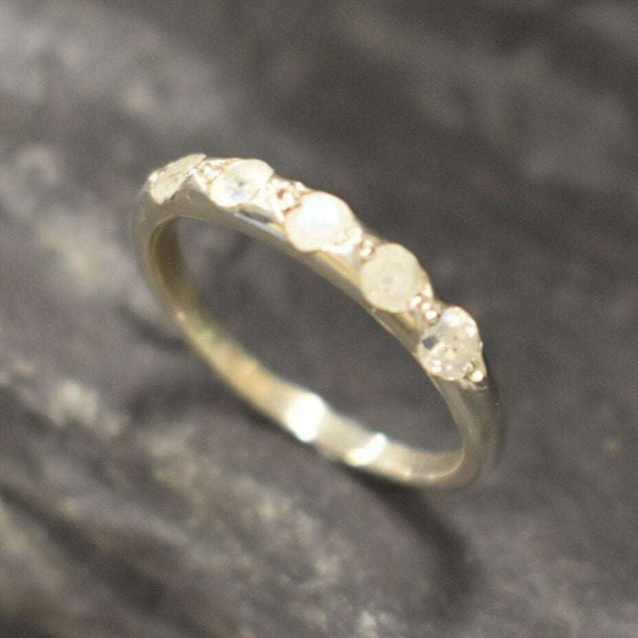 Moonstone Band, Natural Moonstone, June Birthstone, Half Eternity Band, White Band, Silver Band, Stackable Ring, Moonstone Ring, Silver Ring