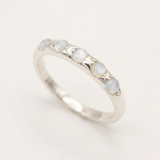 Moonstone Band Ring - Half Eternity Silver Ring - Moonstone Stackable Ring