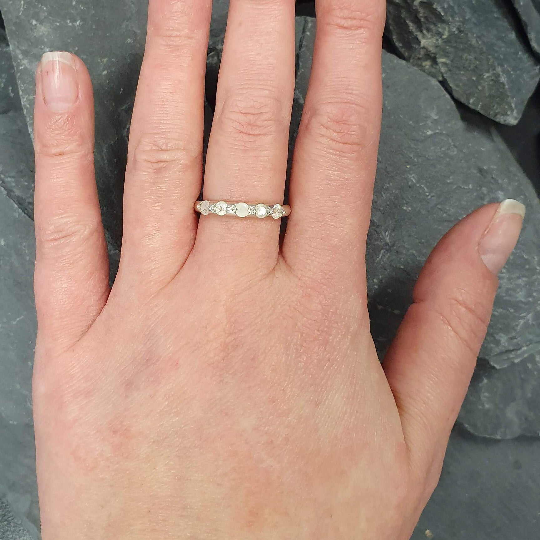 Moonstone Band, Natural Moonstone, June Birthstone, Half Eternity Band, White Band, Silver Band, Stackable Ring, Moonstone Ring, Silver Ring