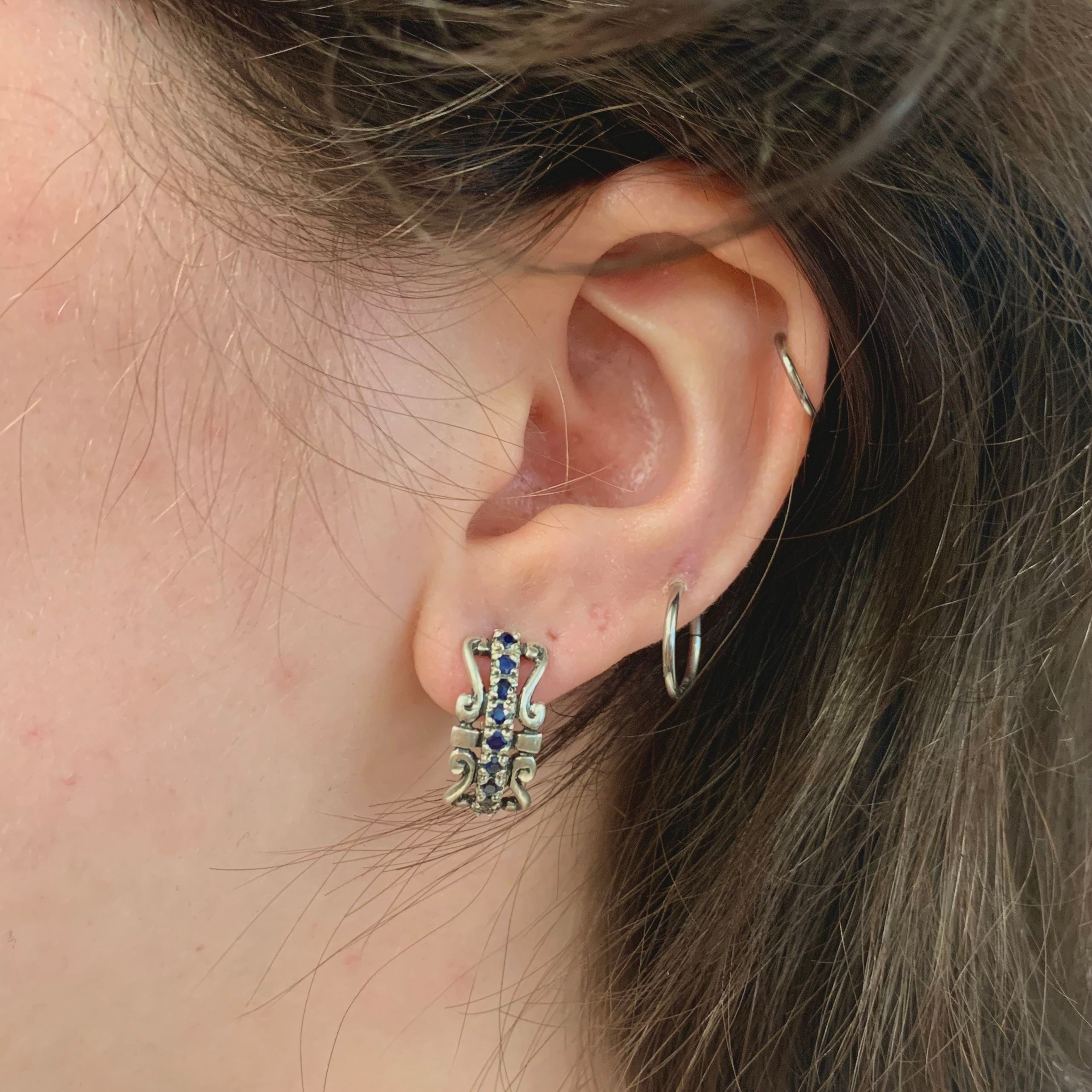 Elegant Blue Sapphire Half Hoops in 925 Sterling Silver, perfect for everyday wear and special celebrations.
