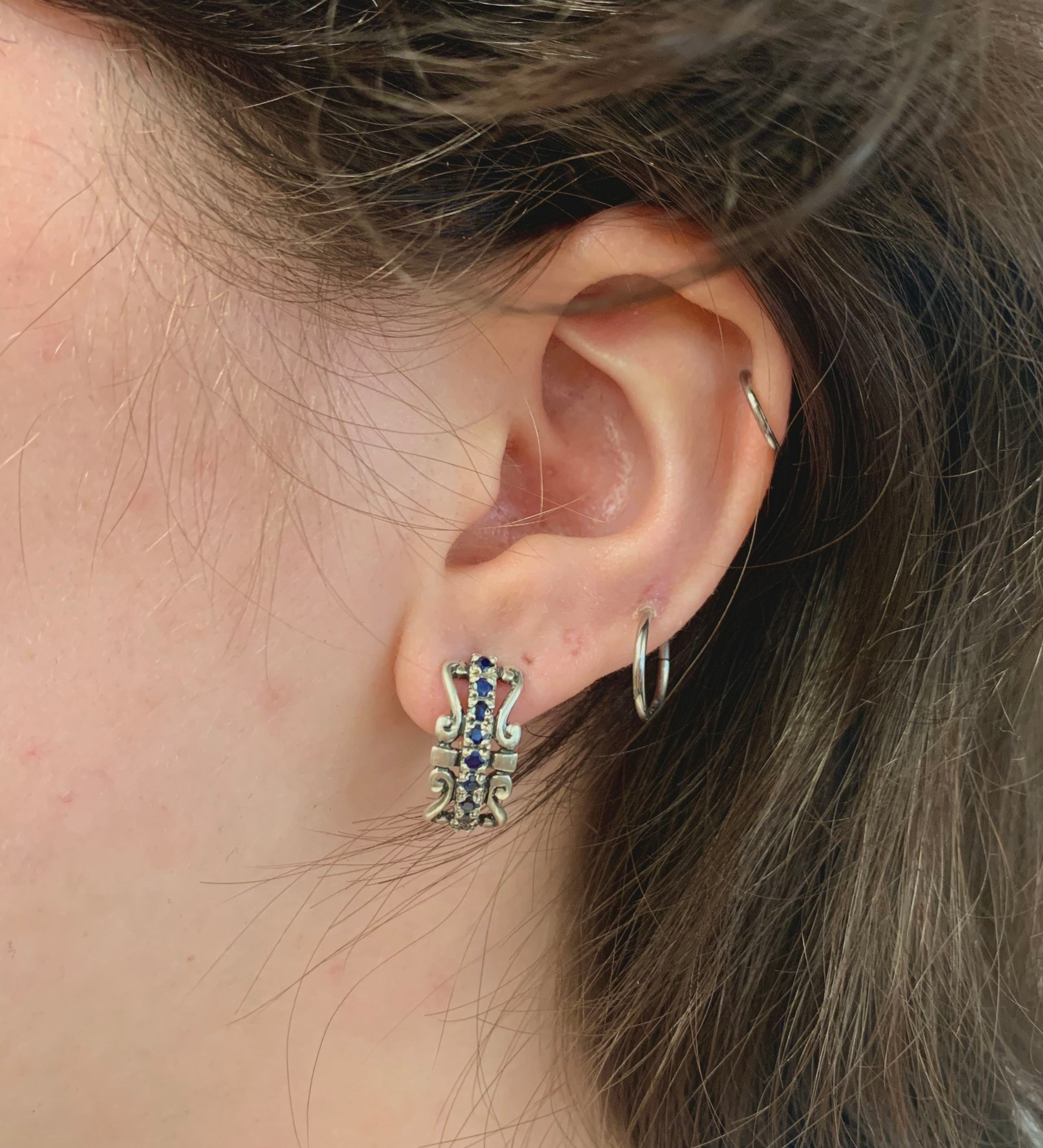 Elegant Blue Sapphire Half Hoops in 925 Sterling Silver, perfect for everyday wear and special celebrations.