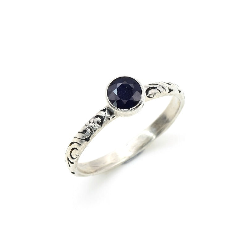Natural Sapphire Ring made in 925 Sterling Silver with Round Natural Blue Sapphire in Bezel setting, September Birthstone gift idea, symbolizes sincerity, truth, and faithfulness, ideal for everyday wear and perfect for birthday gifting and special occasions.