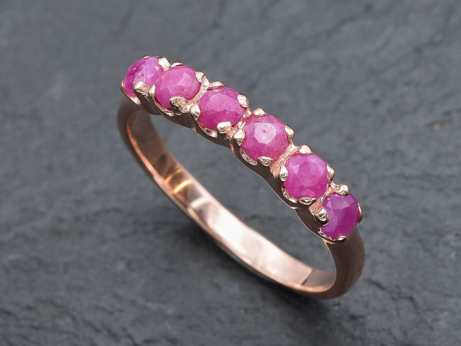 Natural Ruby Ring made in Rose Gold Vermeil with Round Natural Red Ruby in Channel-Set setting, July Birthstone gift idea, symbolizes nobility, purity, and passion, ideal for everyday wear and perfect for birthday gifting and special occasions.