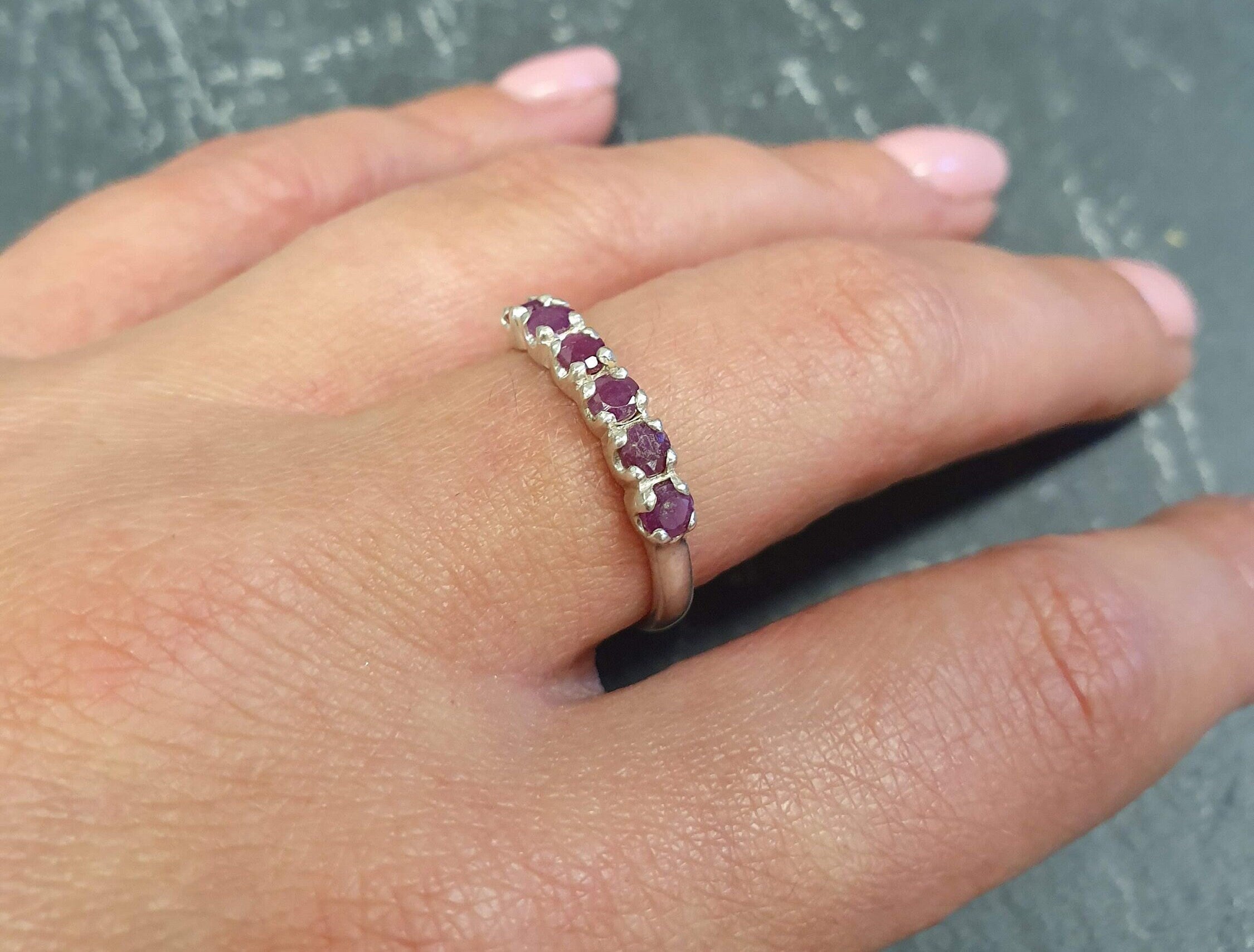 Elegant 925 Sterling Silver Natural Ruby Ring, featuring a round red ruby in channel setting, perfect for birthdays and special occasions.