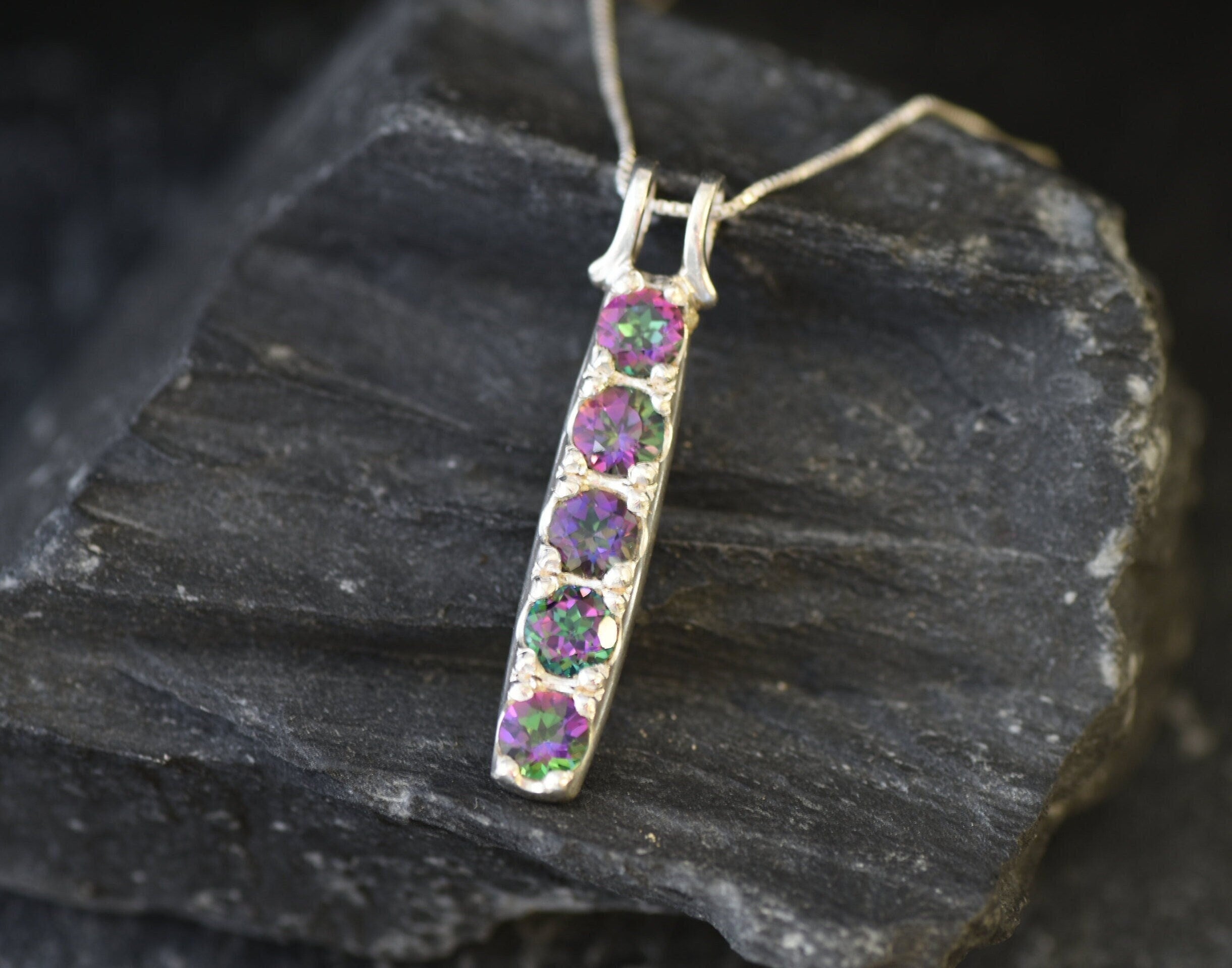Mystic Topaz Pendant, Natural Mystic Topaz, December Birthstone, Line Pendant, Bar Pendant, Purple Pendant, Vintage Pendant, Silver Pendant