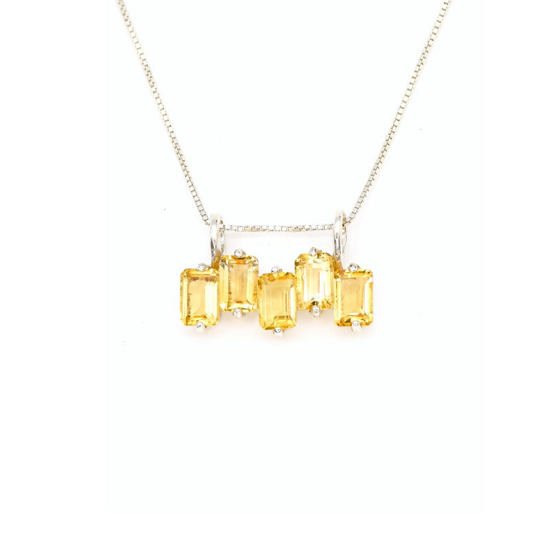 Citrine Necklace, Natural Citrine, Baguette Pendant, November Birthstone, Yellow Citrine Pendant, Horizontal Pendant, Solid Silver Pendant