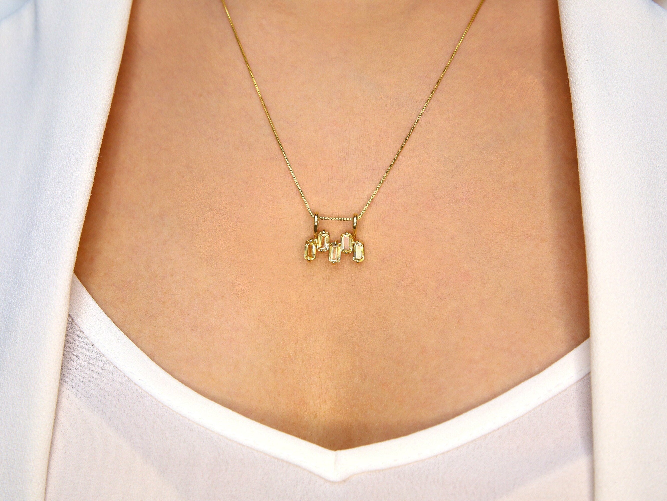 Citrine Necklace, Natural Citrine, Baguette Pendant, November Birthstone, Yellow Citrine Pendant, Horizontal Pendant, Solid Silver Pendant(1)