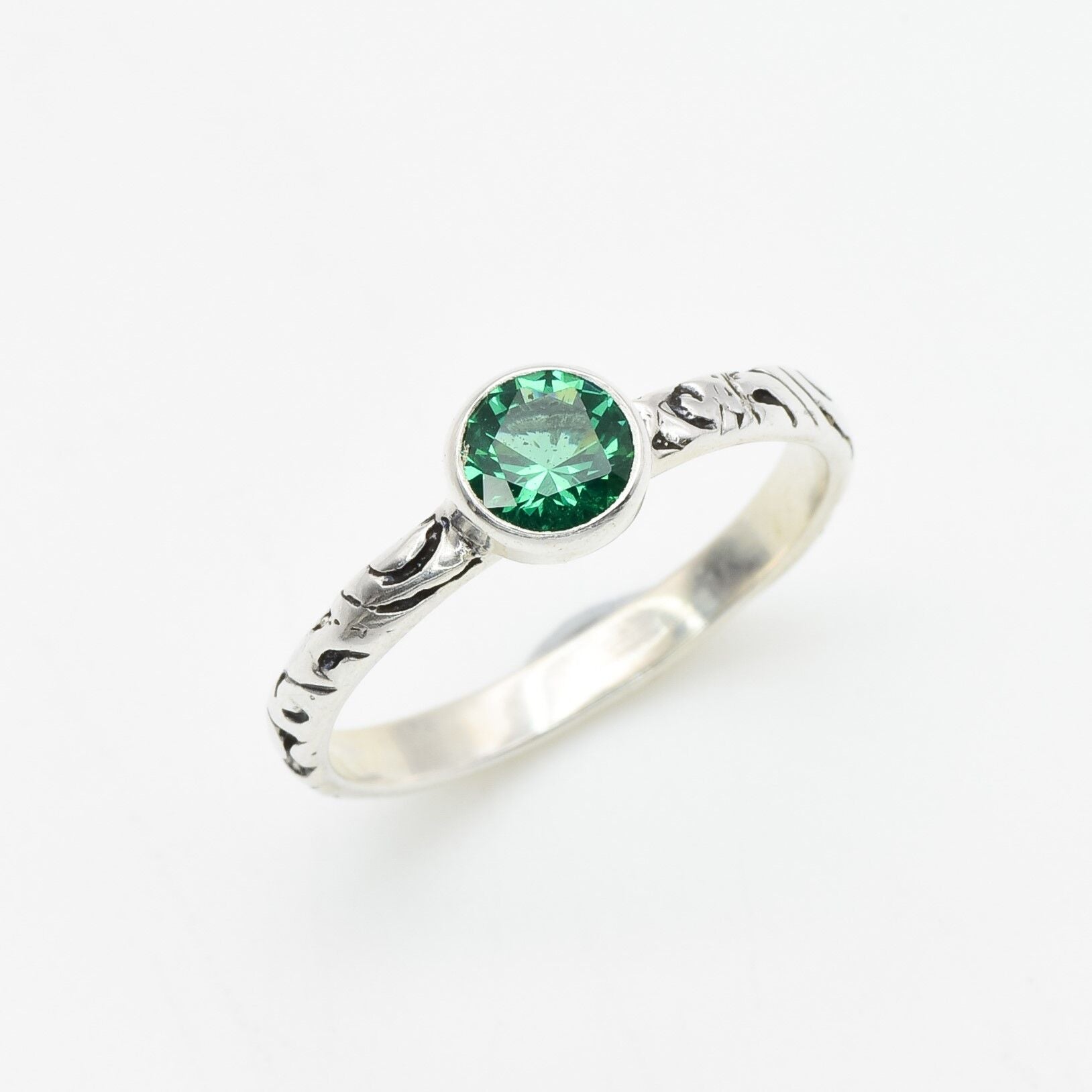 Created Emerald Ring made in 925 Sterling Silver with Round Created Green Emerald in Bezel setting, May Birthstone gift idea, symbolizes, ideal for everyday wear and perfect for birthday gifting and special occasions.