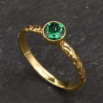 Chic 18k Gold Vermeil Ring with Bezel-set Created Green Emerald, a stylish May birthstone gift for daily wear.