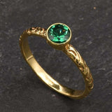 Chic 18k Gold Vermeil Ring with Bezel-set Created Green Emerald, a stylish May birthstone gift for daily wear.