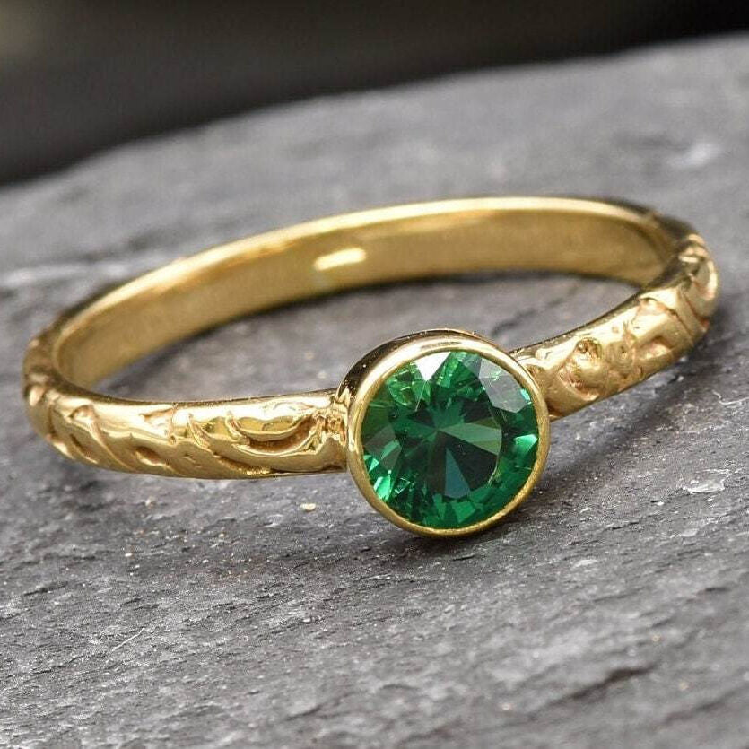 Stunning 18k Gold Vermeil Ring featuring a Created Green Emerald, a meaningful May birthstone gift for loved ones.