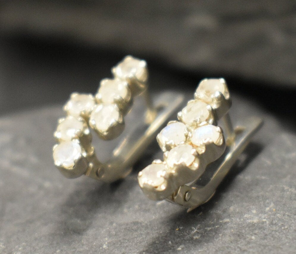 Moonstone Earrings, Rainbow Moonstone, Dainty Studs, June Birthstone, White Earrings, Dainty Earrings, Stud Earrings, Sterling Silver Studs