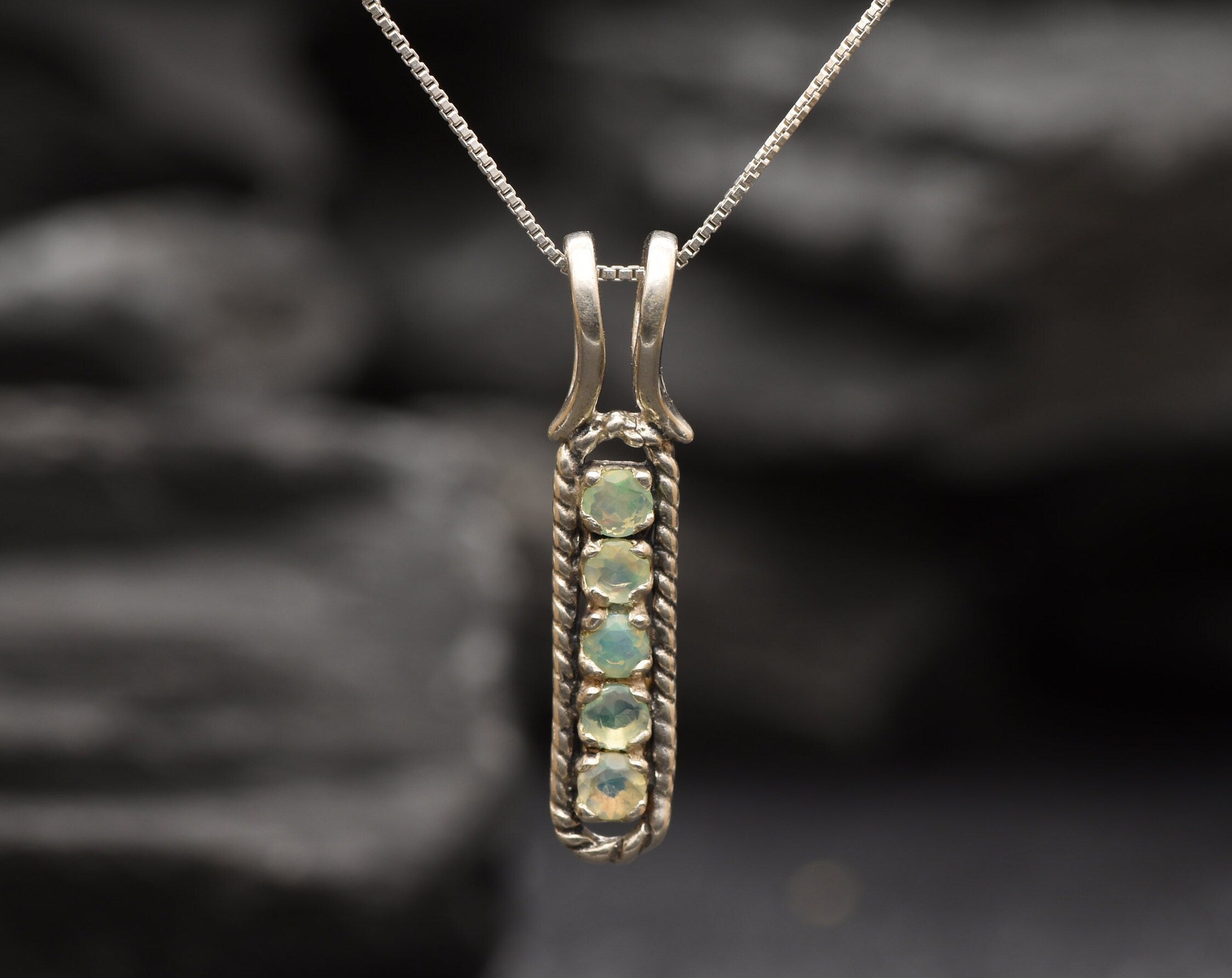 Opal Pendant, Natural Opal, October Birthstone, Tribal Pendant, Line Pendant, Vintage Pendant, Opal Necklace, Ethiopian Opal, 925 Silver