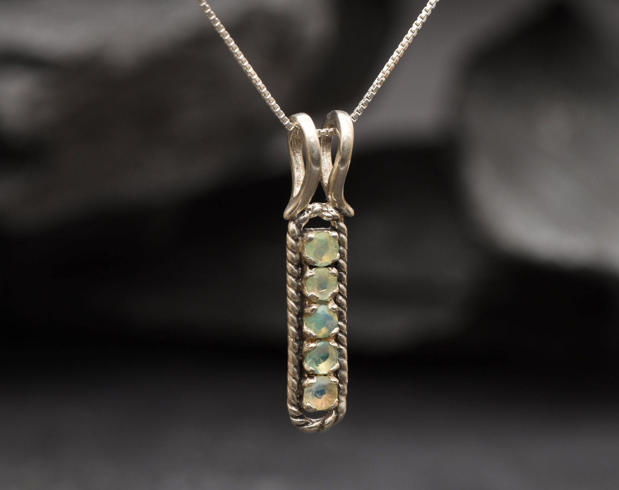 Opal Pendant, Natural Opal, October Birthstone, Tribal Pendant, Line Pendant, Vintage Pendant, Opal Necklace, Ethiopian Opal, 925 Silver