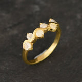 Rainbow Moonstone Ring - Half Eternity Band - White Vintage Ring